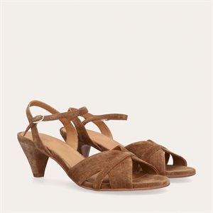 Håndlaver sandal på hæl - Ruskind